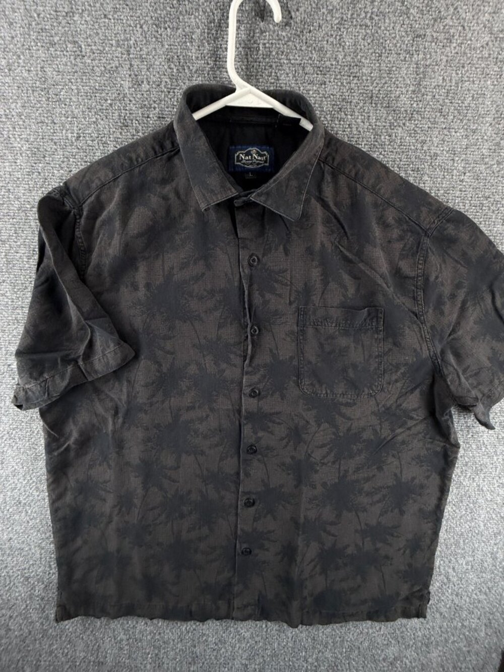 Nat Nast Short Sleeve Large Silk Cotton Floral Brown Button Up Shirt Mens Pocket